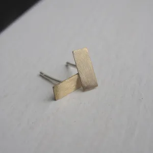 Short Flat Teeny Tiny Skinny Brass Thin Rectangle Bar Stud Earrings - 0119