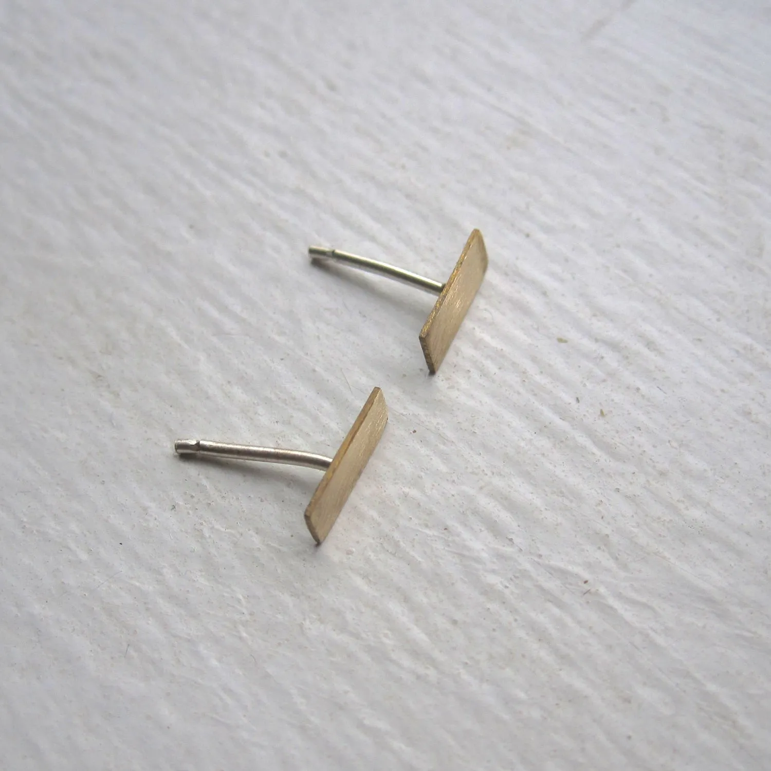 Short Flat Teeny Tiny Skinny Brass Thin Rectangle Bar Stud Earrings - 0119