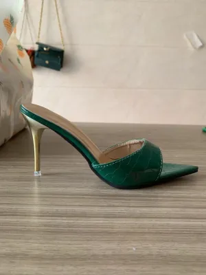 Slippers Snake Print Strappy Mule High Heels Slippers Sandals Flip Flops Pointed Toe Slides Party Shoes