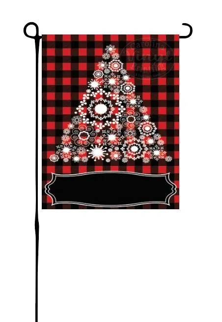 Snowflake Tree on Red Buffalo Plaid Garden Flag