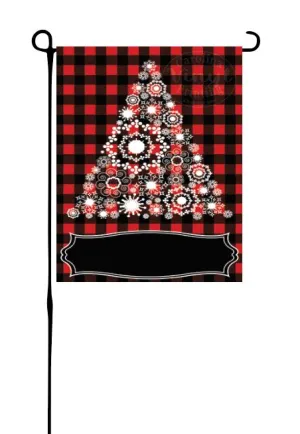 Snowflake Tree on Red Buffalo Plaid Garden Flag