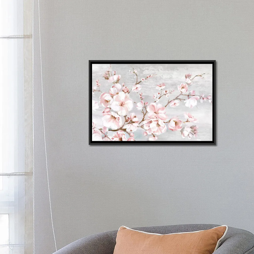 Spring Cherry Blossoms I by Eva Watts - Painting Print on Paper East Urban Home Mat Color: No Mat Size: 18'' H x 26'' W x 1.5'' D Format: Black Framed Canvas