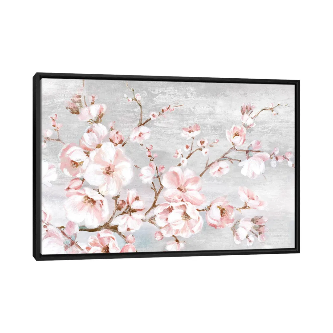 Spring Cherry Blossoms I by Eva Watts - Painting Print on Paper East Urban Home Mat Color: No Mat Size: 18'' H x 26'' W x 1.5'' D Format: Black Framed Canvas