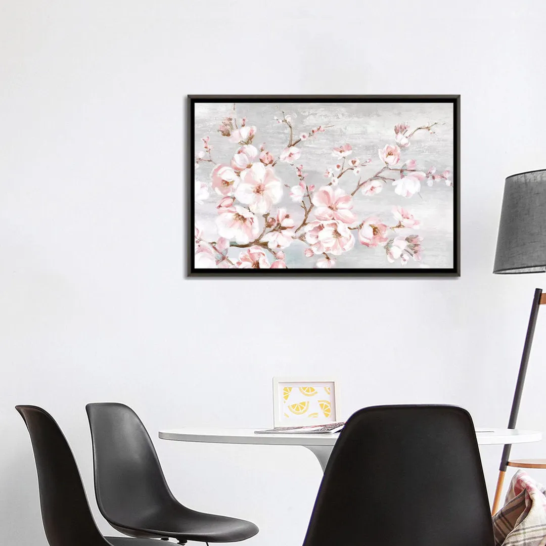Spring Cherry Blossoms I by Eva Watts - Painting Print on Paper East Urban Home Mat Color: No Mat Size: 26" H x 40" W x 1.5" D Format: Dark Rustic Wood Framed Canvas