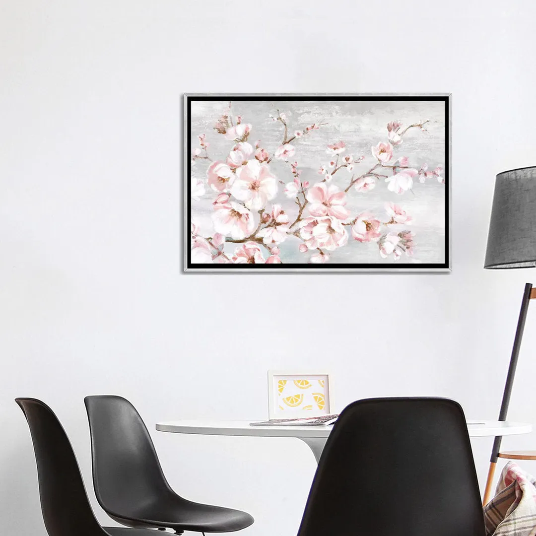 Spring Cherry Blossoms I by Eva Watts - Painting Print on Paper East Urban Home Mat Color: No Mat Size: 26" H x 40" W x 1.5" D Format: Silver Framed Canvas