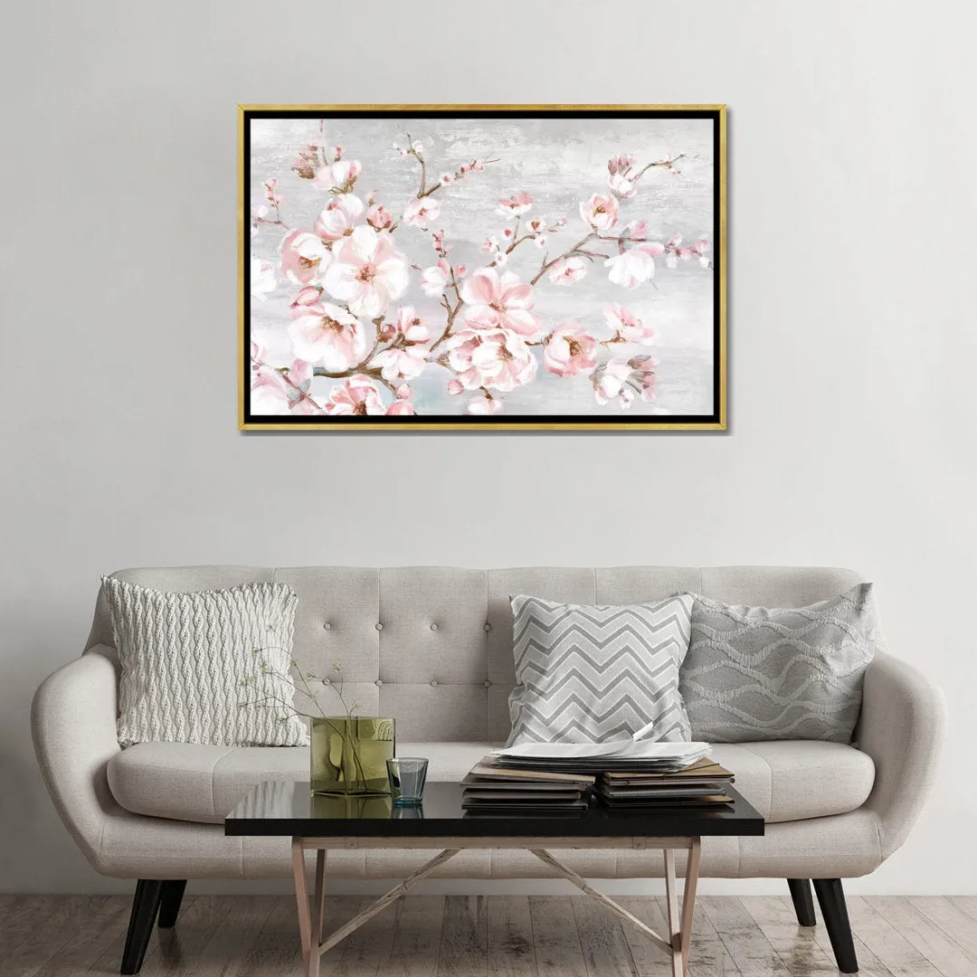 Spring Cherry Blossoms I by Eva Watts - Painting Print on Paper East Urban Home Mat Color: No Mat Size: 32'' H x 48'' W x 1.5'' D Format: Gold Framed Canvas
