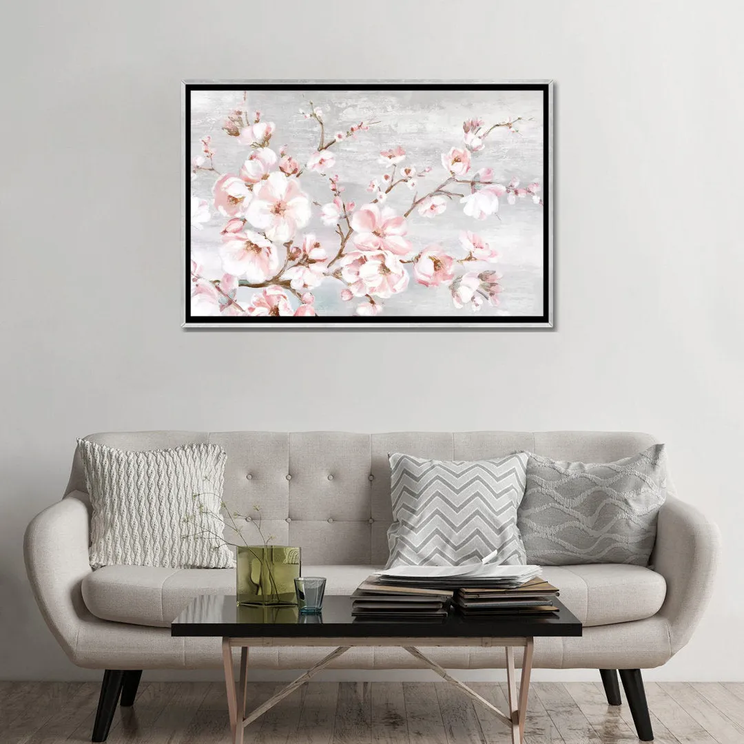 Spring Cherry Blossoms I by Eva Watts - Painting Print on Paper East Urban Home Mat Color: No Mat Size: 32'' H x 48'' W x 1.5'' D Format: Silver Framed Canvas