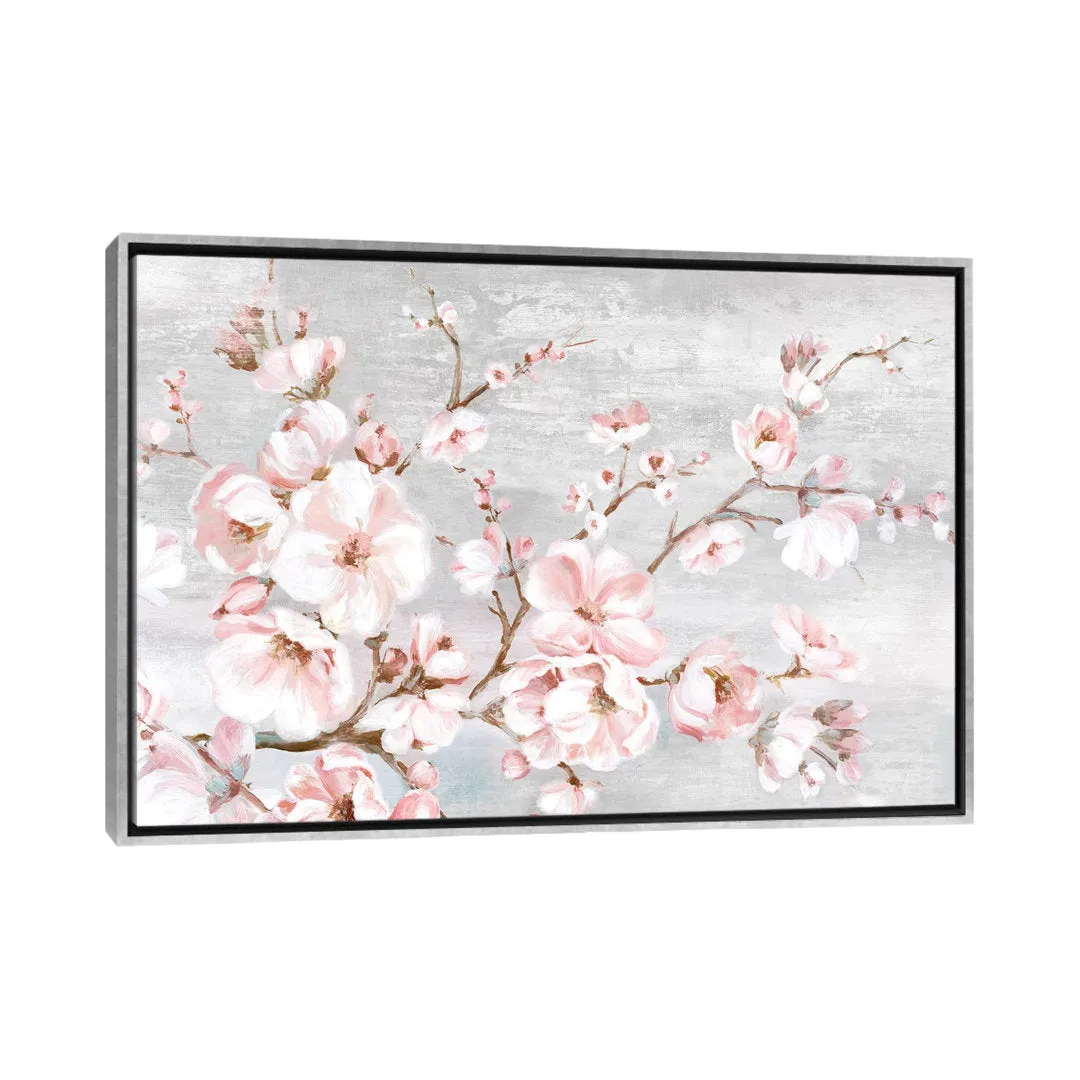 Spring Cherry Blossoms I by Eva Watts - Painting Print on Paper East Urban Home Mat Color: No Mat Size: 32'' H x 48'' W x 1.5'' D Format: Silver Framed Canvas