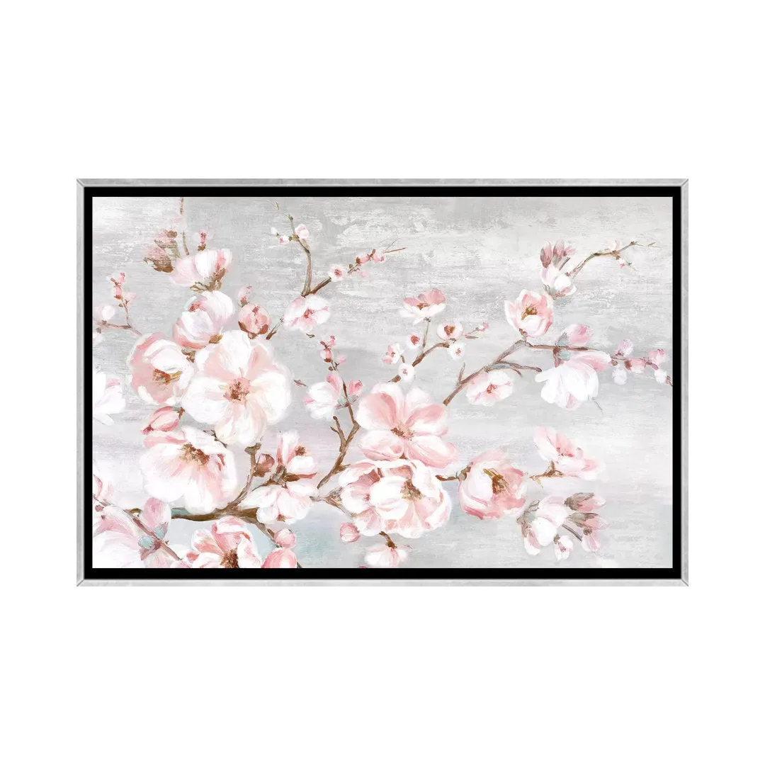 Spring Cherry Blossoms I by Eva Watts - Painting Print on Paper East Urban Home Mat Color: No Mat Size: 32'' H x 48'' W x 1.5'' D Format: Silver Framed Canvas