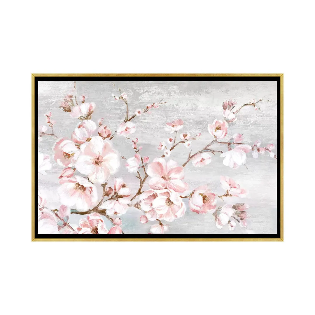 Spring Cherry Blossoms I by Eva Watts - Painting Print on Paper East Urban Home Mat Color: No Mat Size: 40" H x 60" W x 1.5" D Format: Gold Framed Canvas