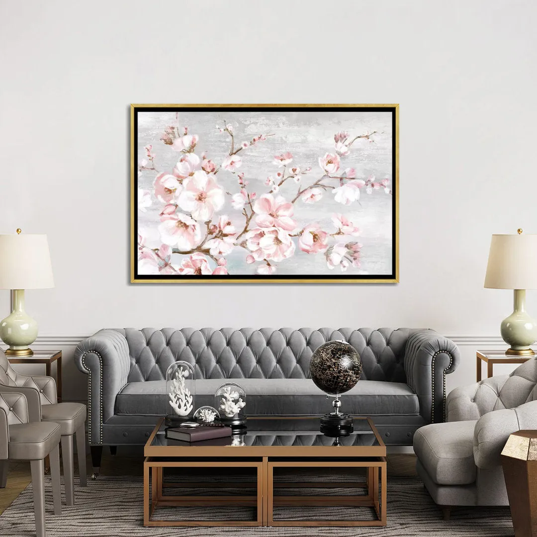 Spring Cherry Blossoms I by Eva Watts - Painting Print on Paper East Urban Home Mat Color: No Mat Size: 40" H x 60" W x 1.5" D Format: Gold Framed Canvas