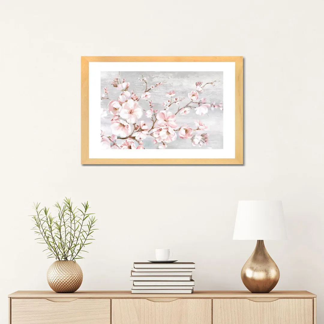 Spring Cherry Blossoms I by Eva Watts - Painting Print on Paper East Urban Home Mat Color: White Size: 16'' H x 24'' W x 1'' D Format: Beige Wood Framed Paper