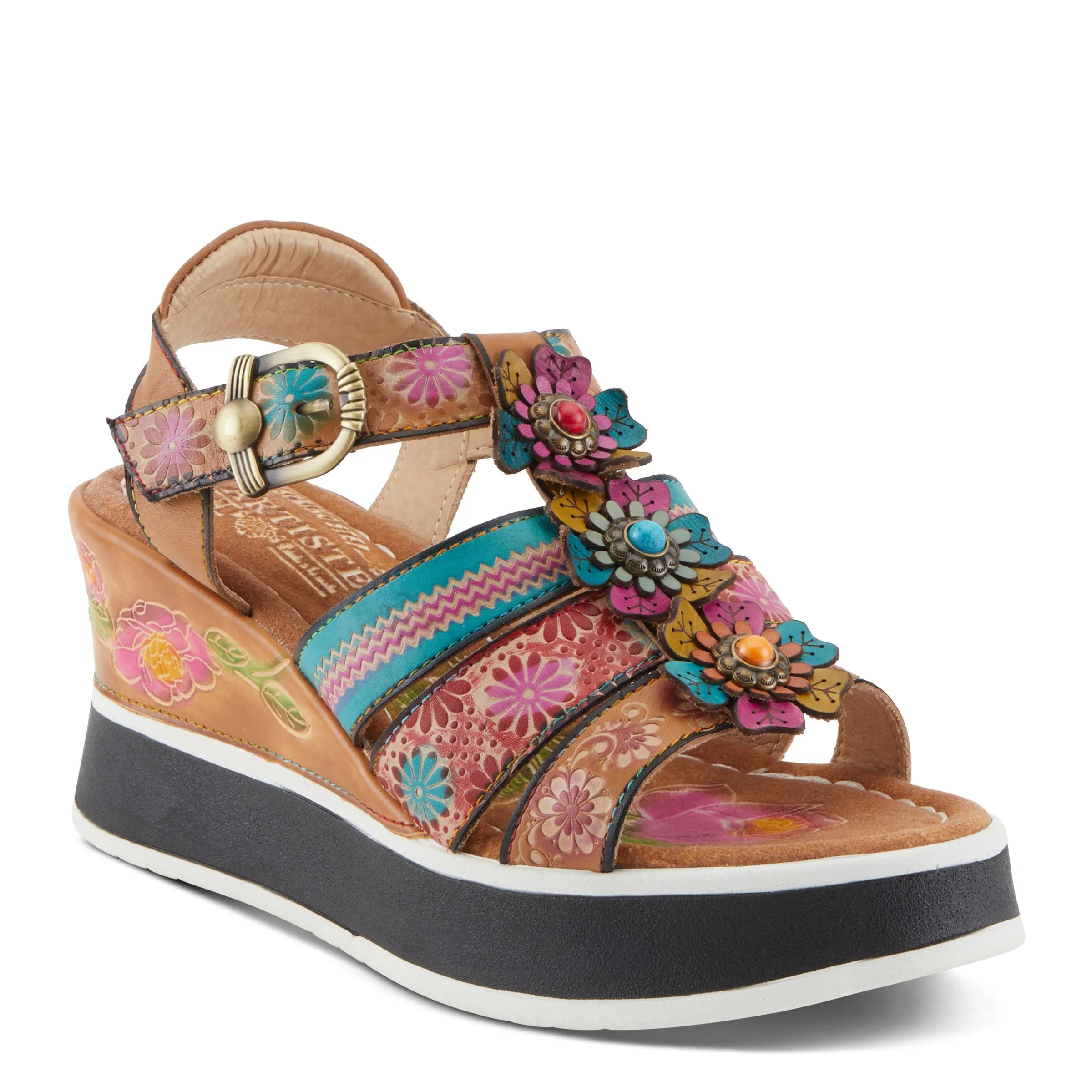 Spring Step Shoes L'Artiste Floralbloom Sandals Women's Hand Painted Leather