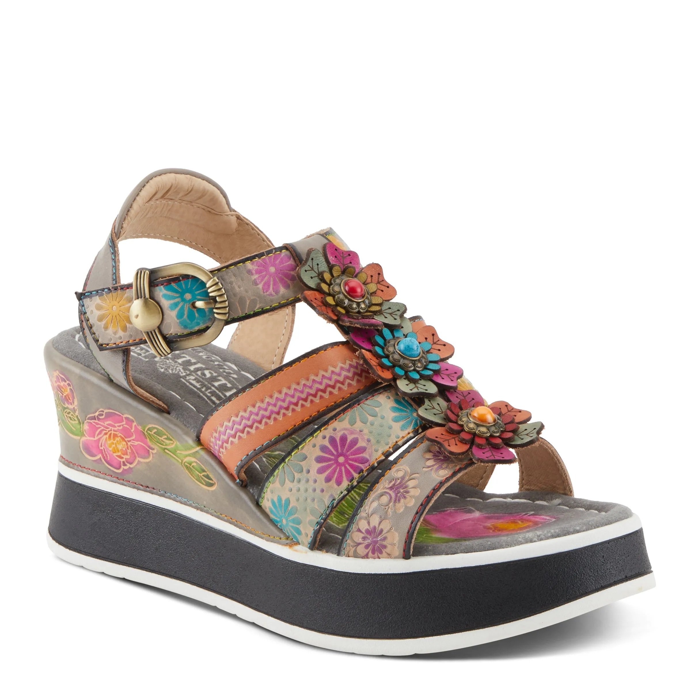 Spring Step Shoes L'Artiste Floralbloom Sandals Women's Hand Painted Leather