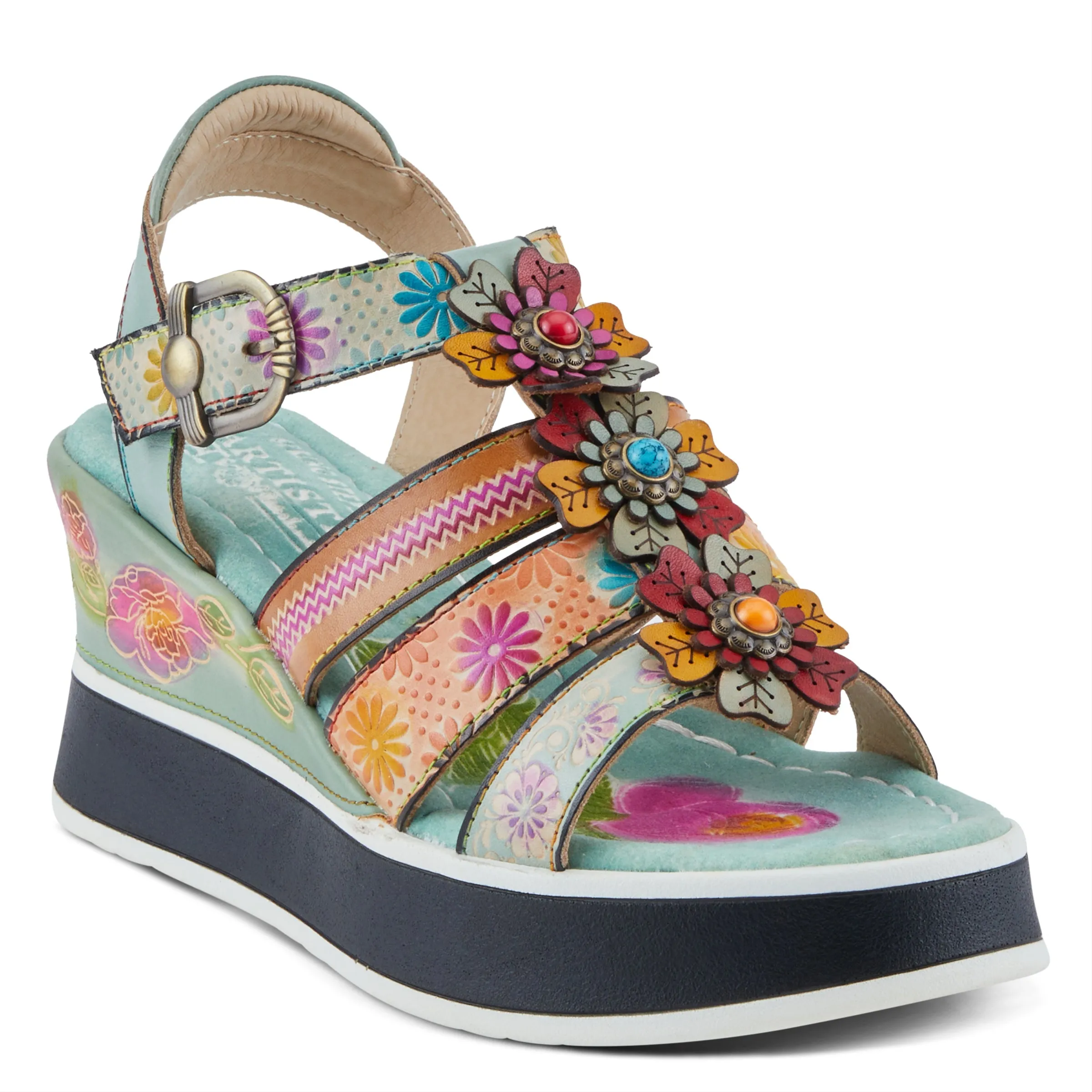 Spring Step Shoes L'Artiste Floralbloom Sandals Women's Hand Painted Leather