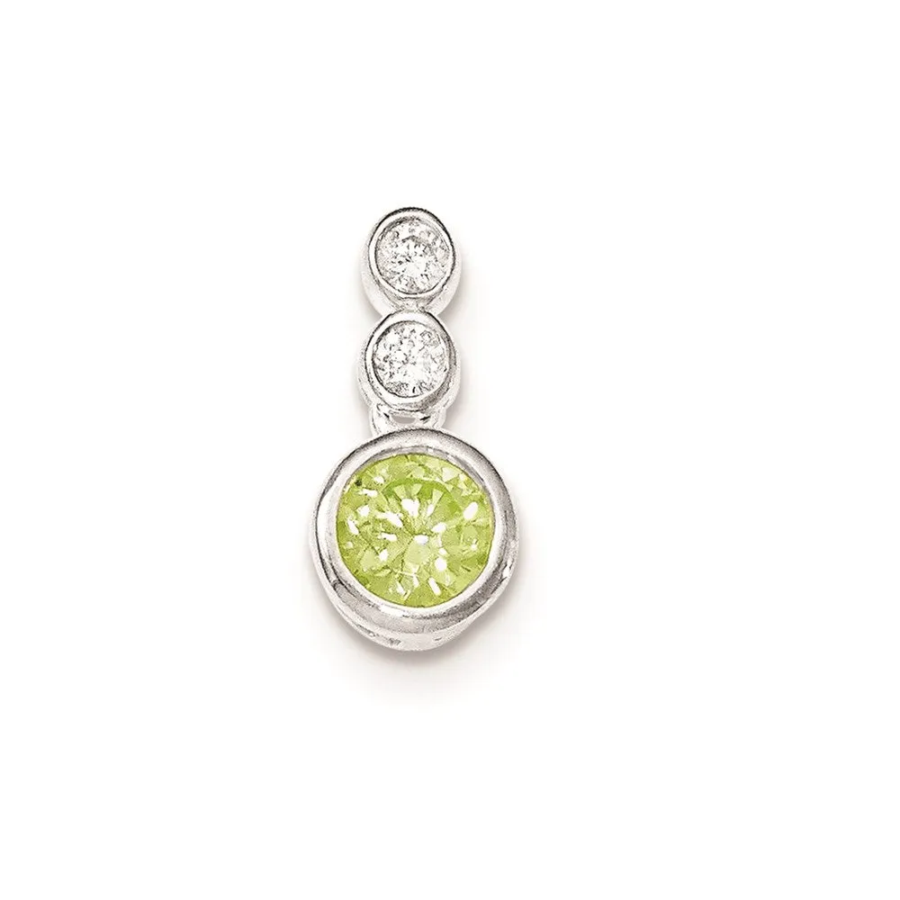 Sterling Silver Polished Clear & Green CZ Bezel Pendant