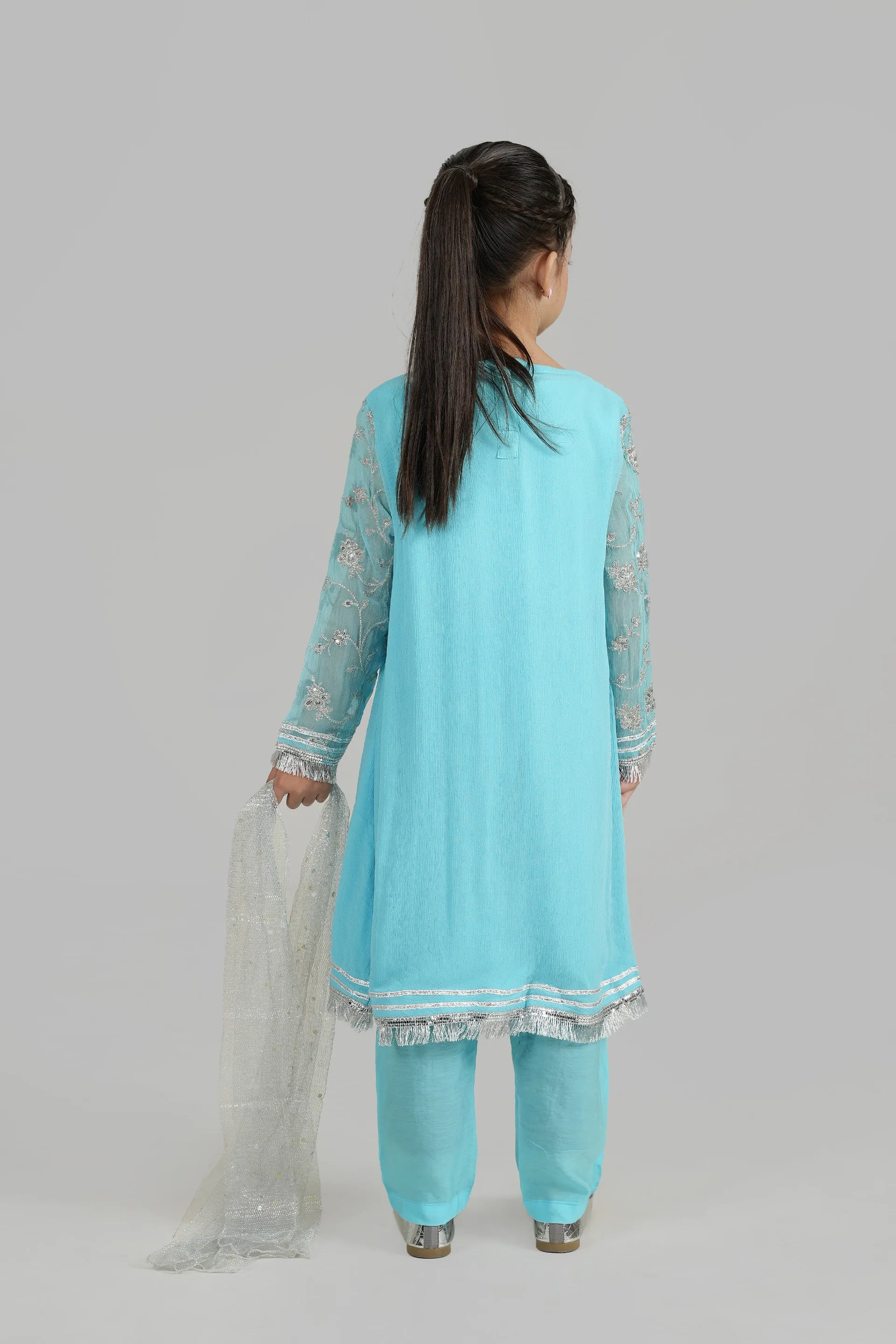 STITCHED 2 PIECE TILLA EMBROIDERED CHIFFON SHIRT TROUSER