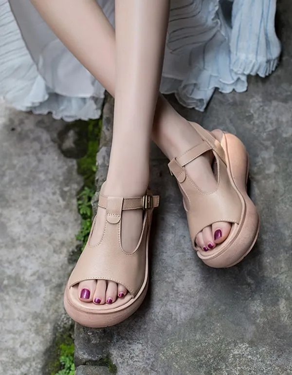 Summer Leather Open Toe Fashion Wedge Sandals