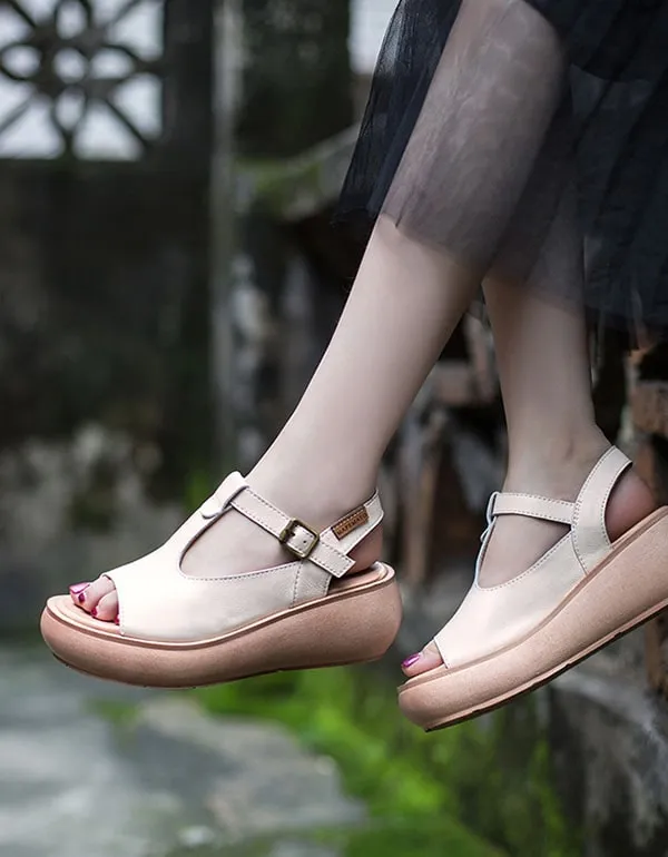 Summer Leather Open Toe Fashion Wedge Sandals