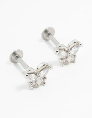 Surgical Steel Cubic Zirconia Butterfly Flat Backs