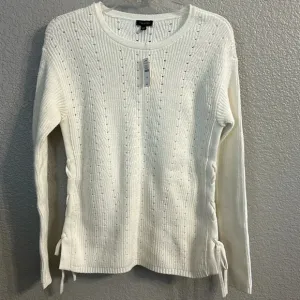 Talbots Women’s (XS) Ivory Pointelle Eyelet Pullover Crewneck Side Ties NWT