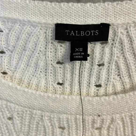 Talbots Women’s (XS) Ivory Pointelle Eyelet Pullover Crewneck Side Ties NWT