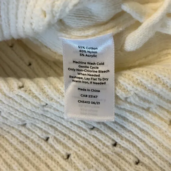 Talbots Women’s (XS) Ivory Pointelle Eyelet Pullover Crewneck Side Ties NWT