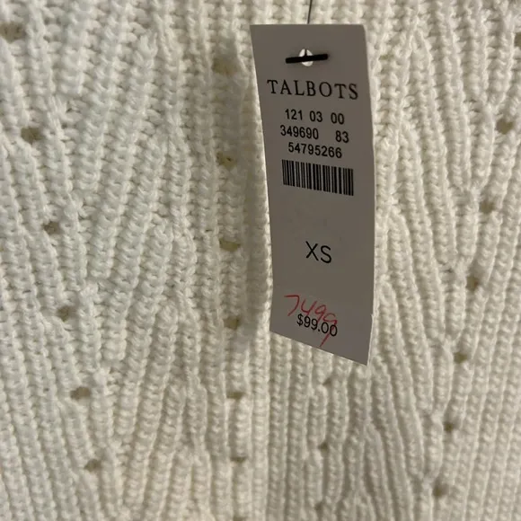Talbots Women’s (XS) Ivory Pointelle Eyelet Pullover Crewneck Side Ties NWT