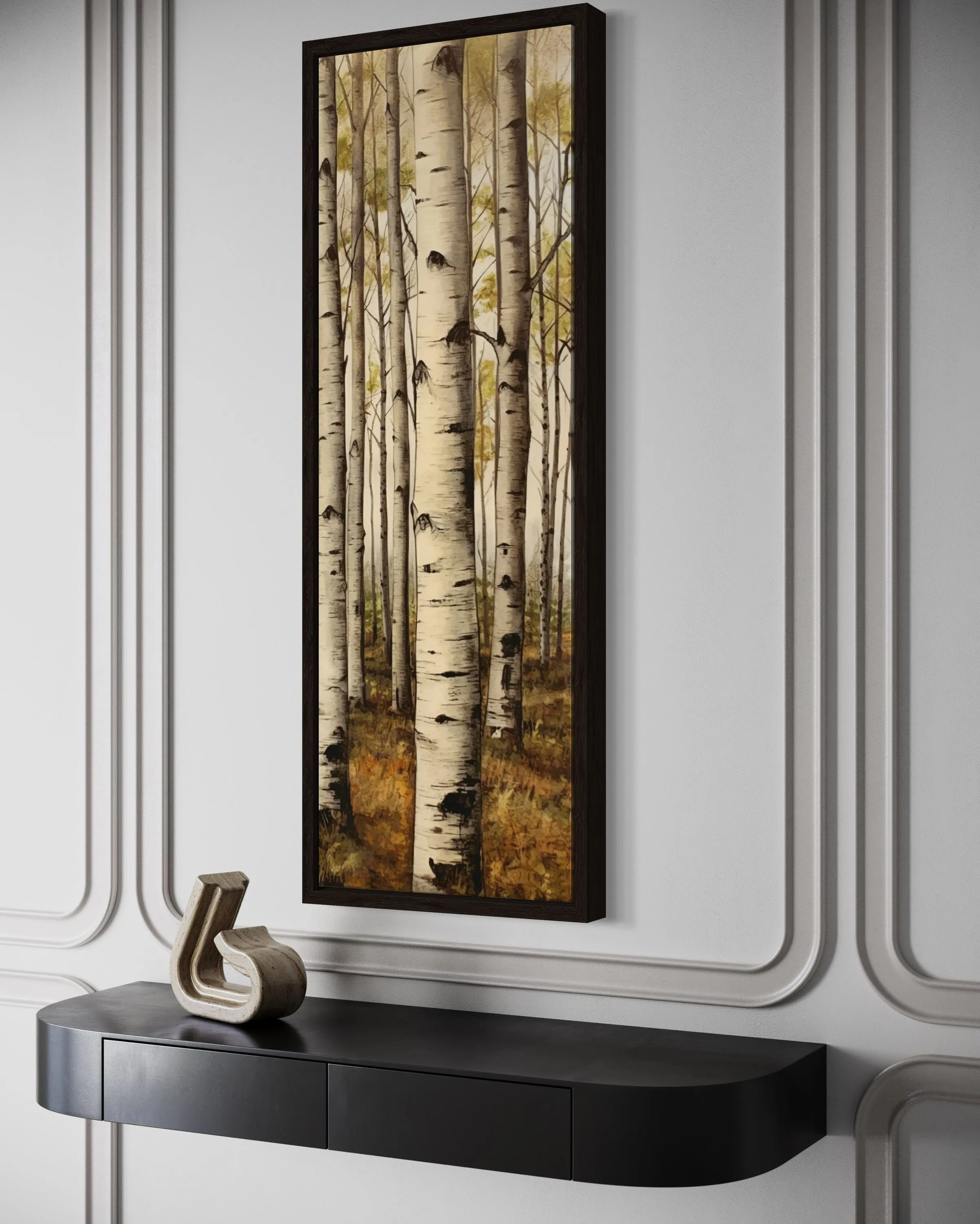 Tall Narrow Aspen Trees Vertical Framed Canvas Wall Art