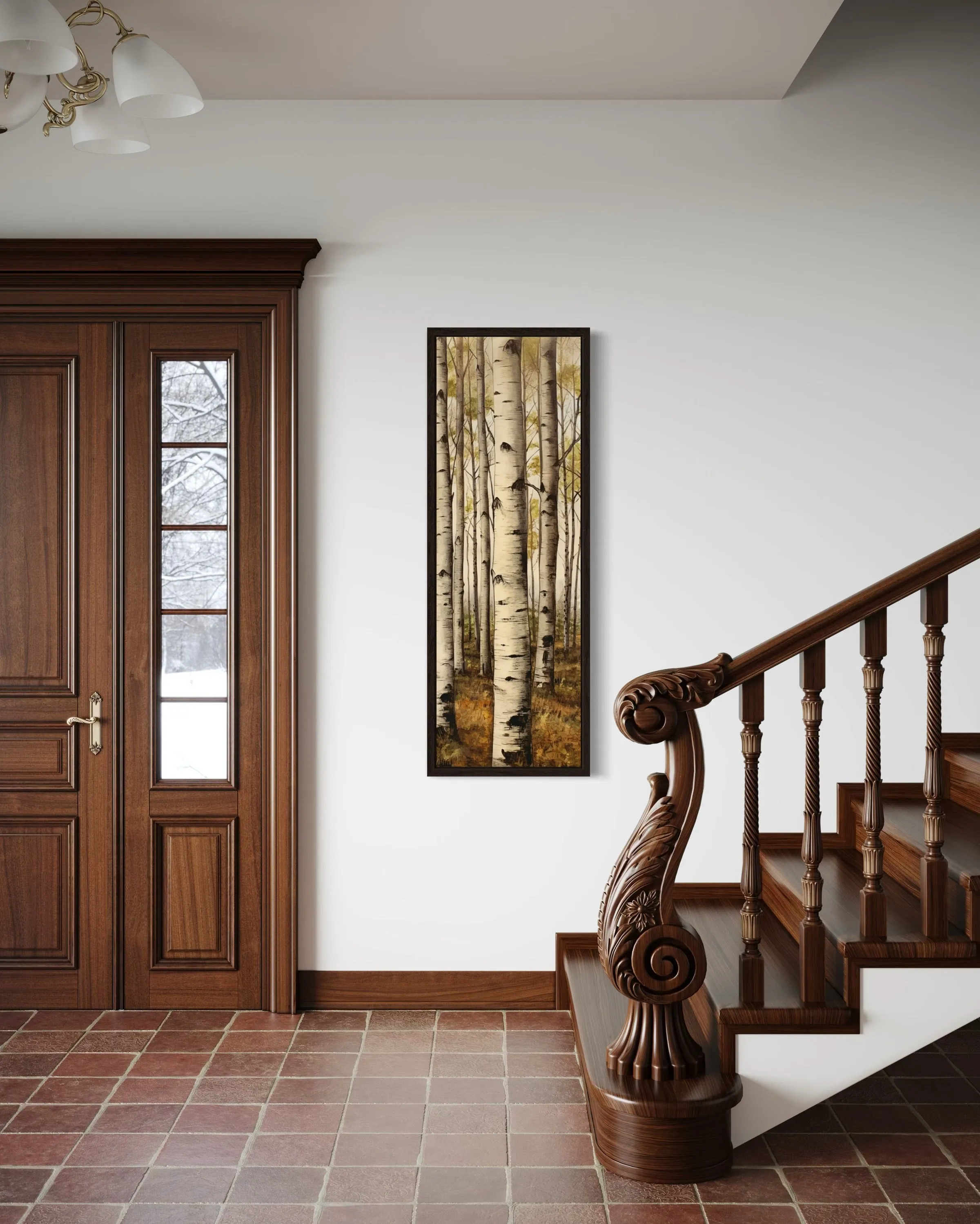 Tall Narrow Aspen Trees Vertical Framed Canvas Wall Art