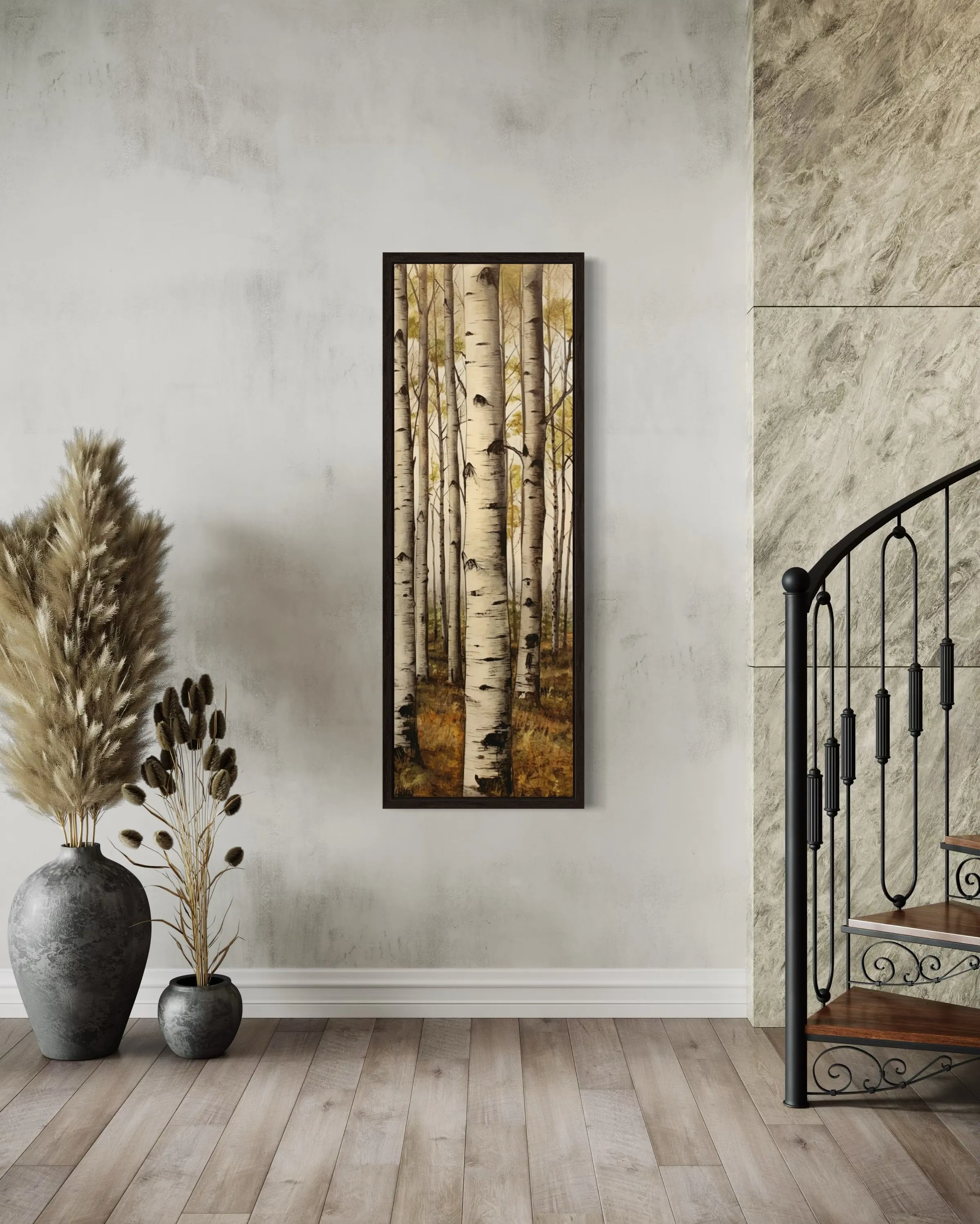 Tall Narrow Aspen Trees Vertical Framed Canvas Wall Art