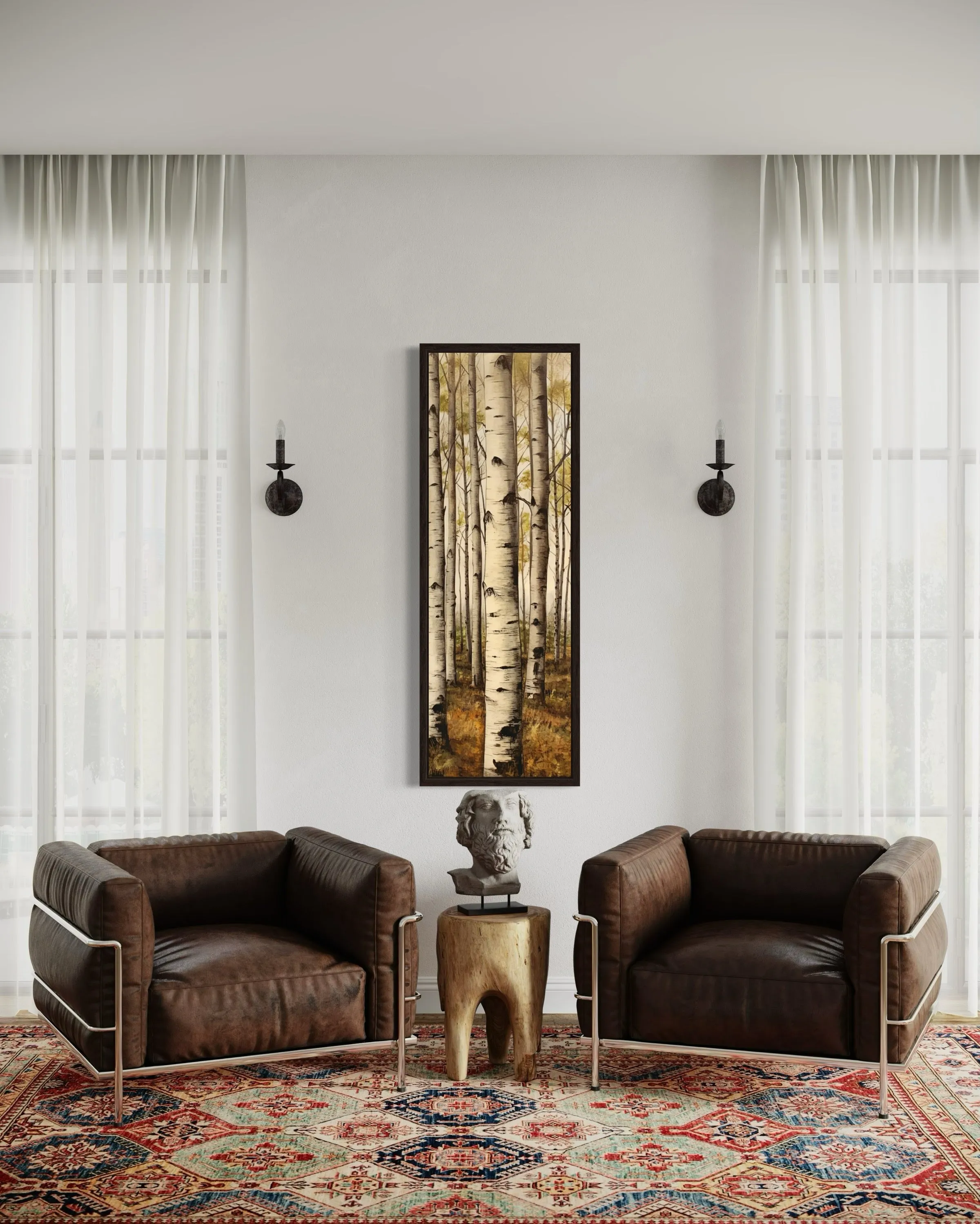 Tall Narrow Aspen Trees Vertical Framed Canvas Wall Art