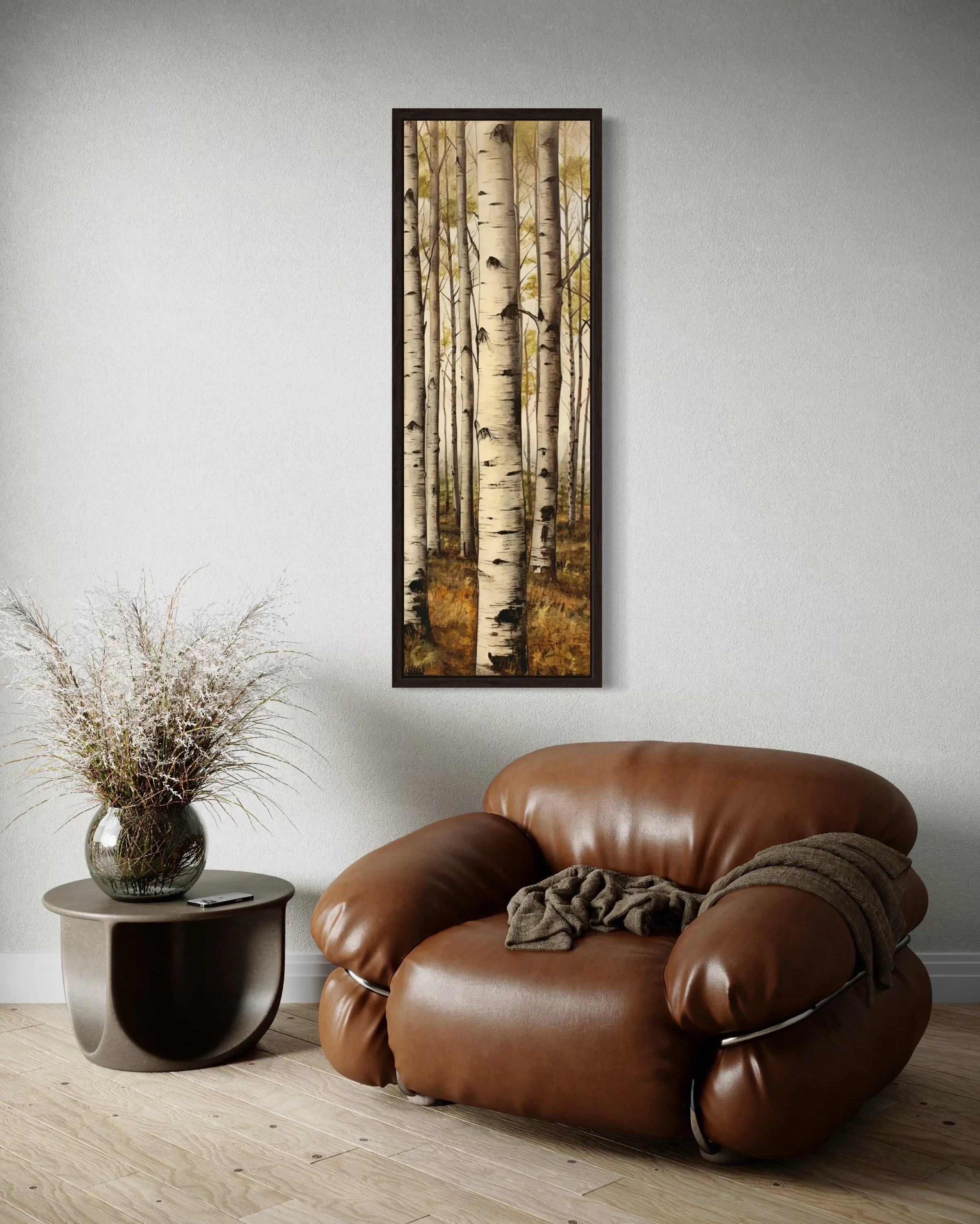 Tall Narrow Aspen Trees Vertical Framed Canvas Wall Art