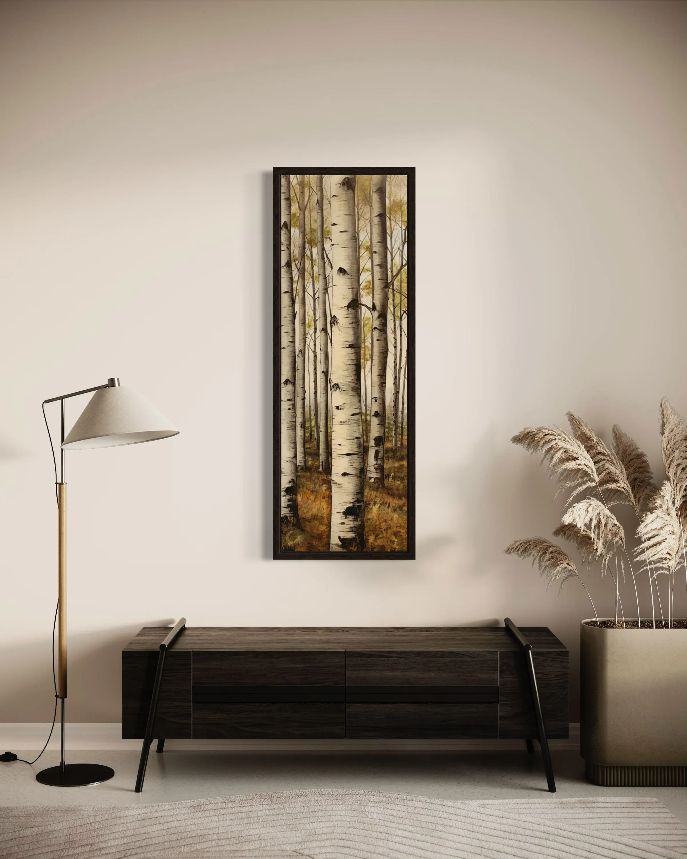 Tall Narrow Aspen Trees Vertical Framed Canvas Wall Art