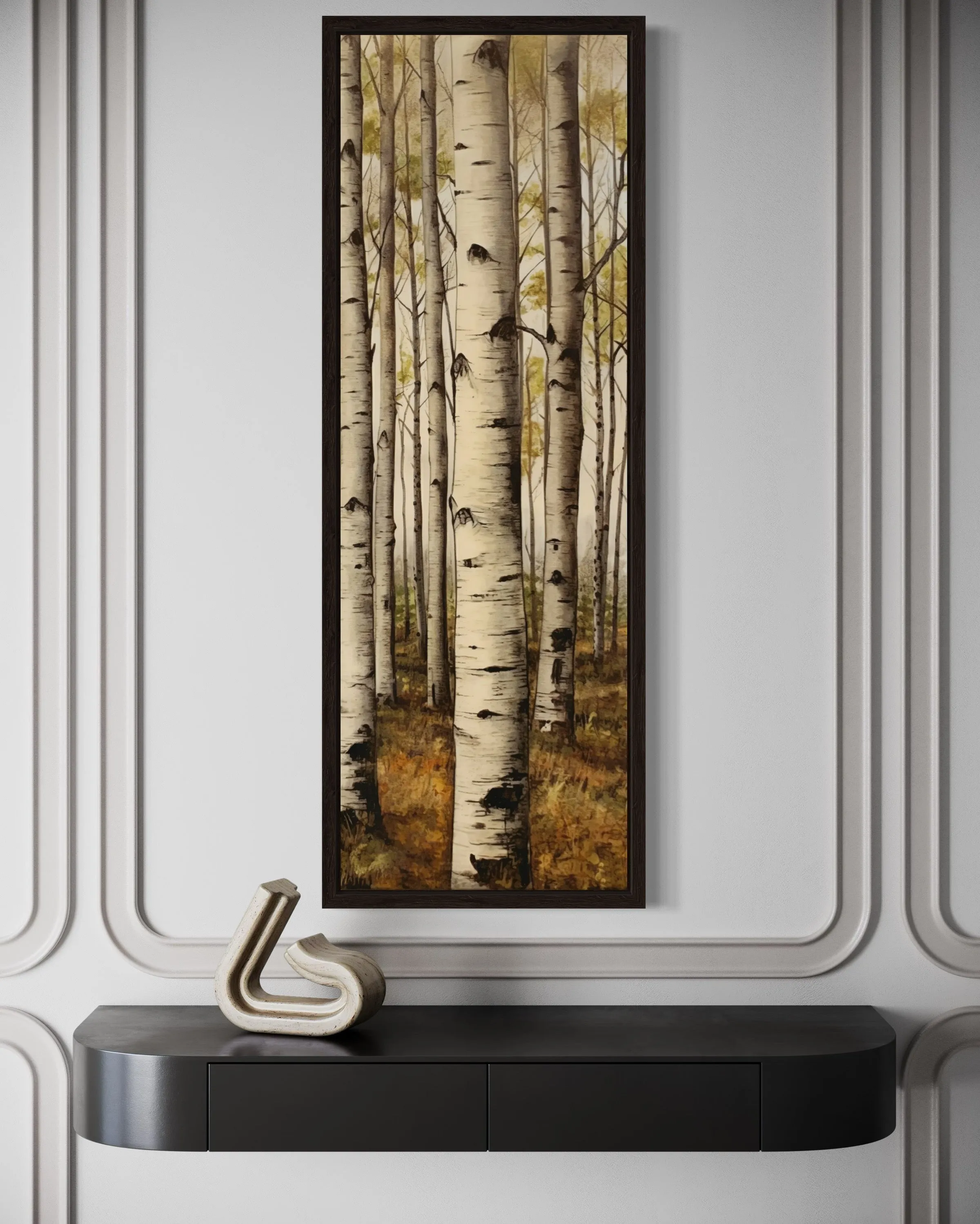 Tall Narrow Aspen Trees Vertical Framed Canvas Wall Art