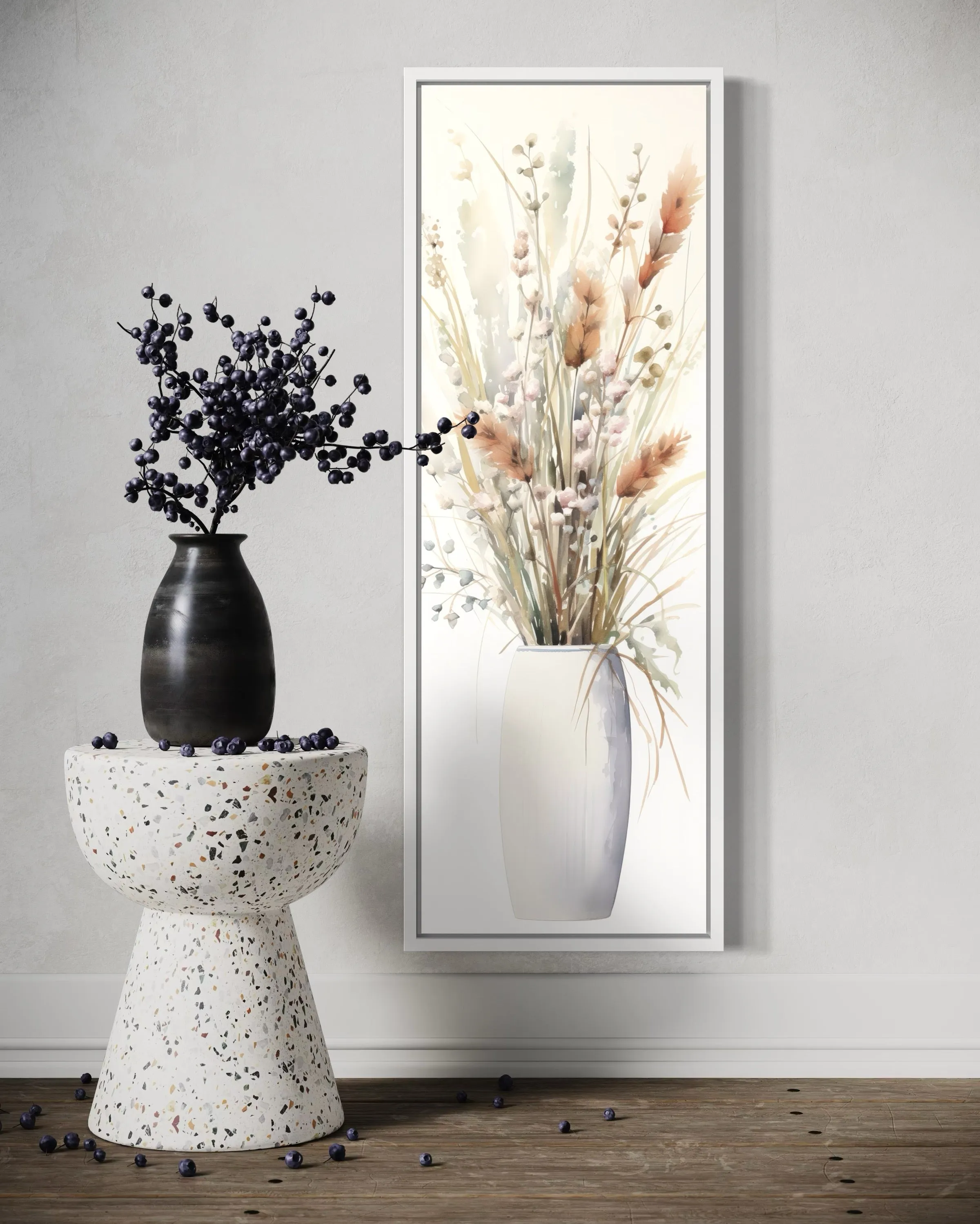Tall Narrow Pussy Willows Neutral Vertical Wall Art