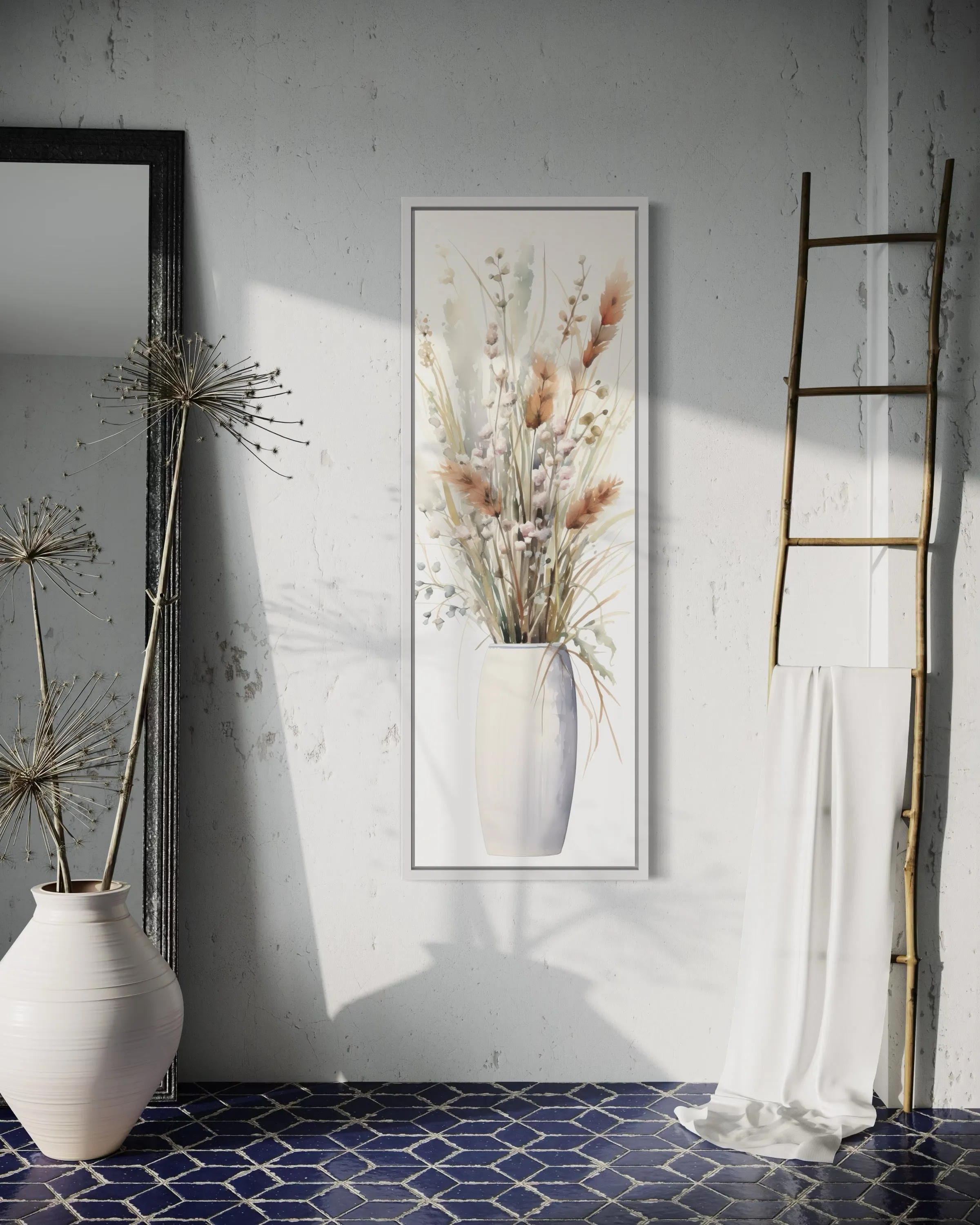 Tall Narrow Pussy Willows Neutral Vertical Wall Art