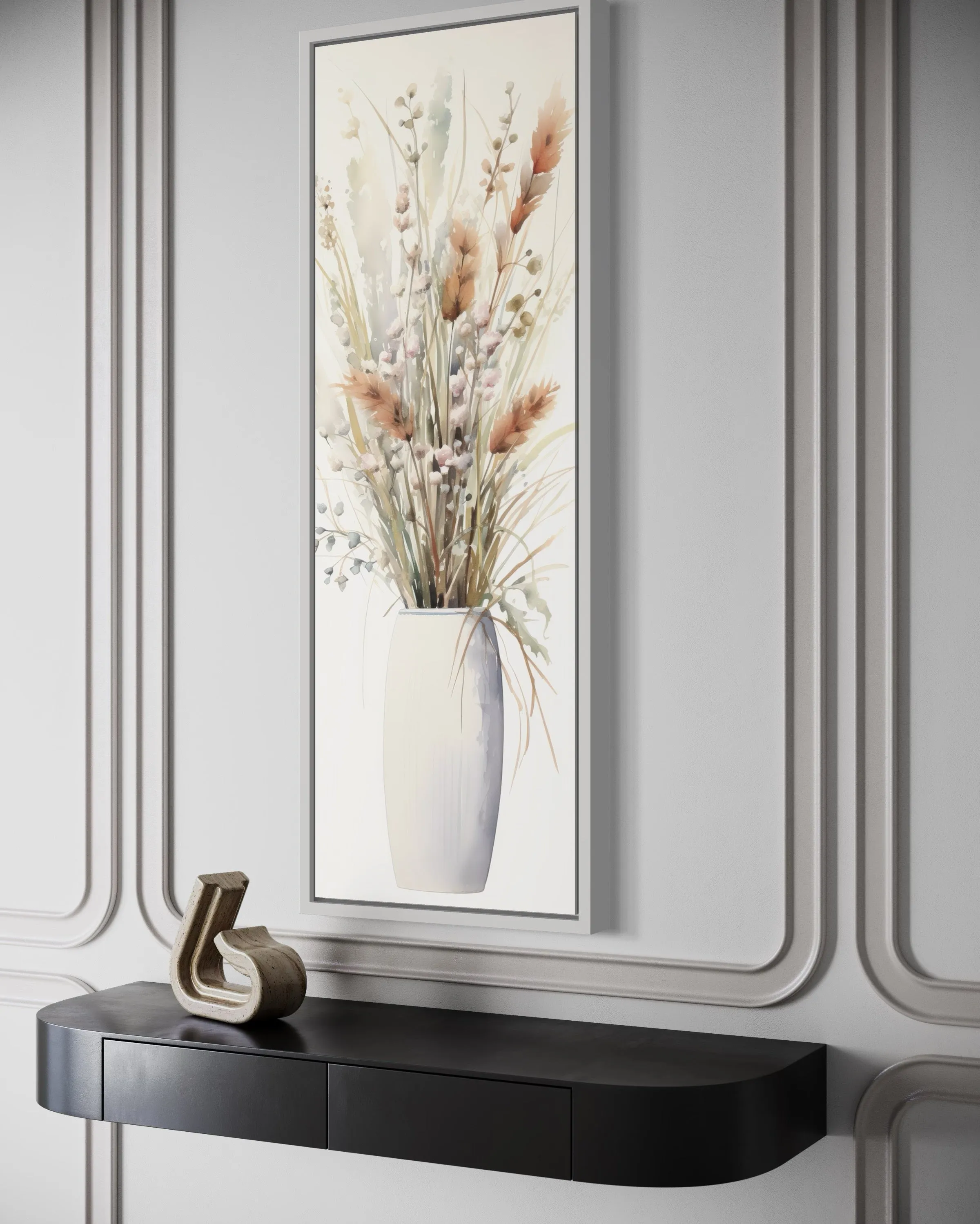 Tall Narrow Pussy Willows Neutral Vertical Wall Art