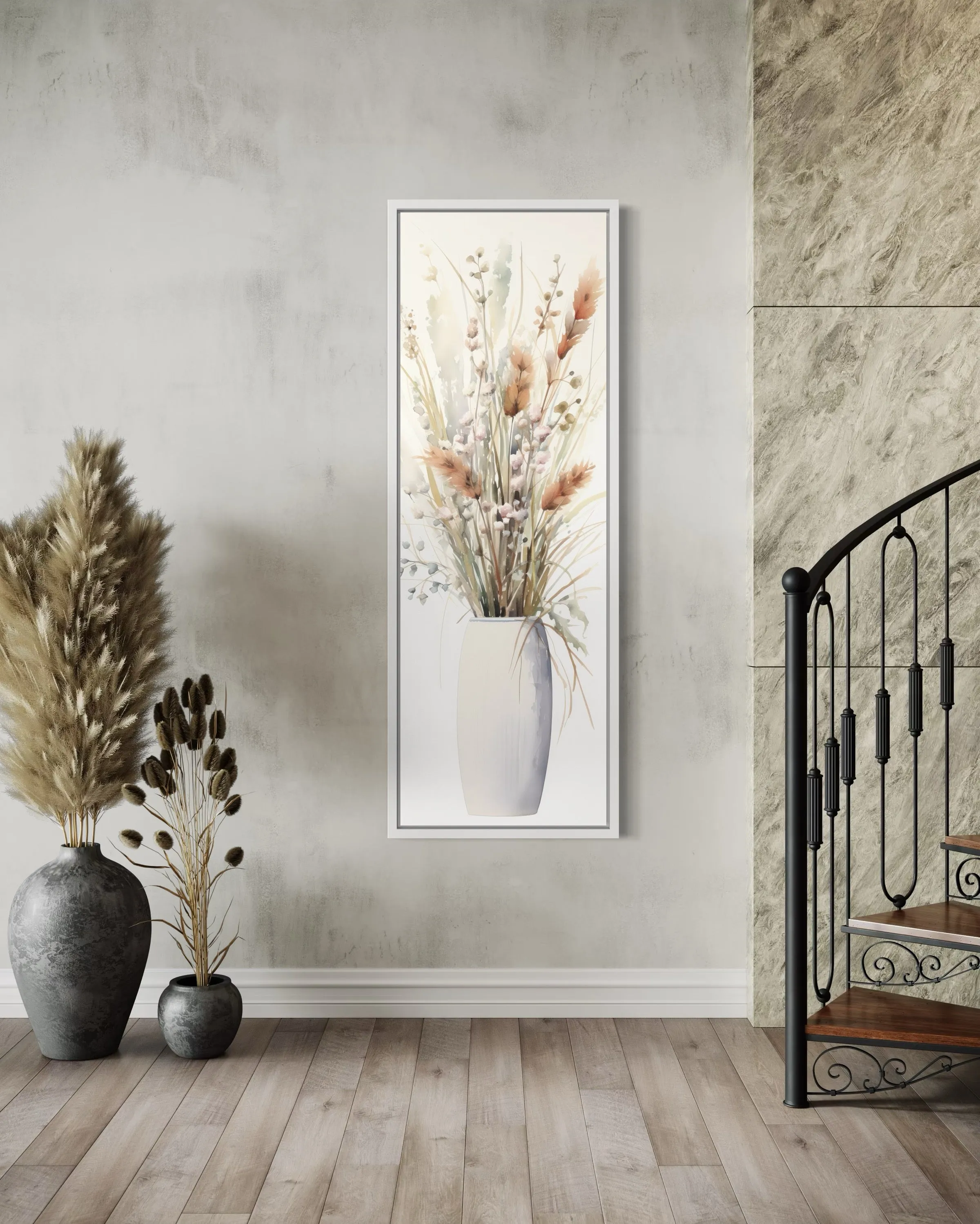 Tall Narrow Pussy Willows Neutral Vertical Wall Art