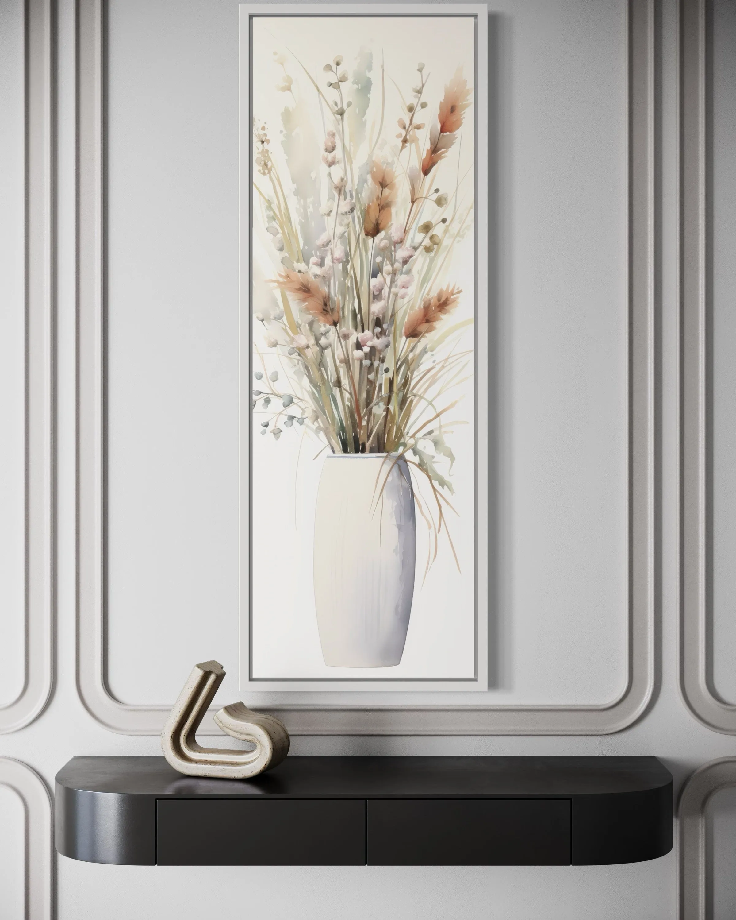 Tall Narrow Pussy Willows Neutral Vertical Wall Art