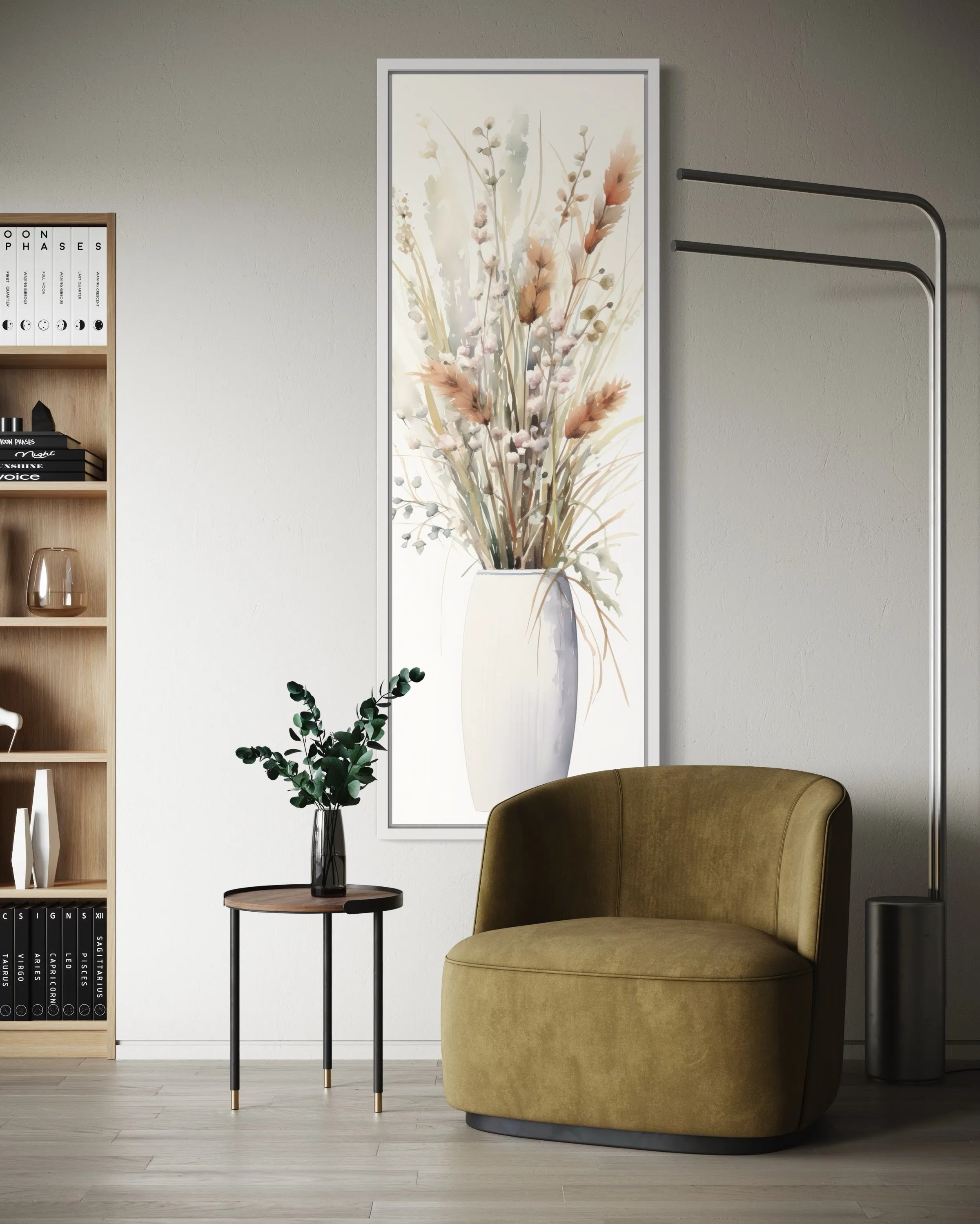 Tall Narrow Pussy Willows Neutral Vertical Wall Art