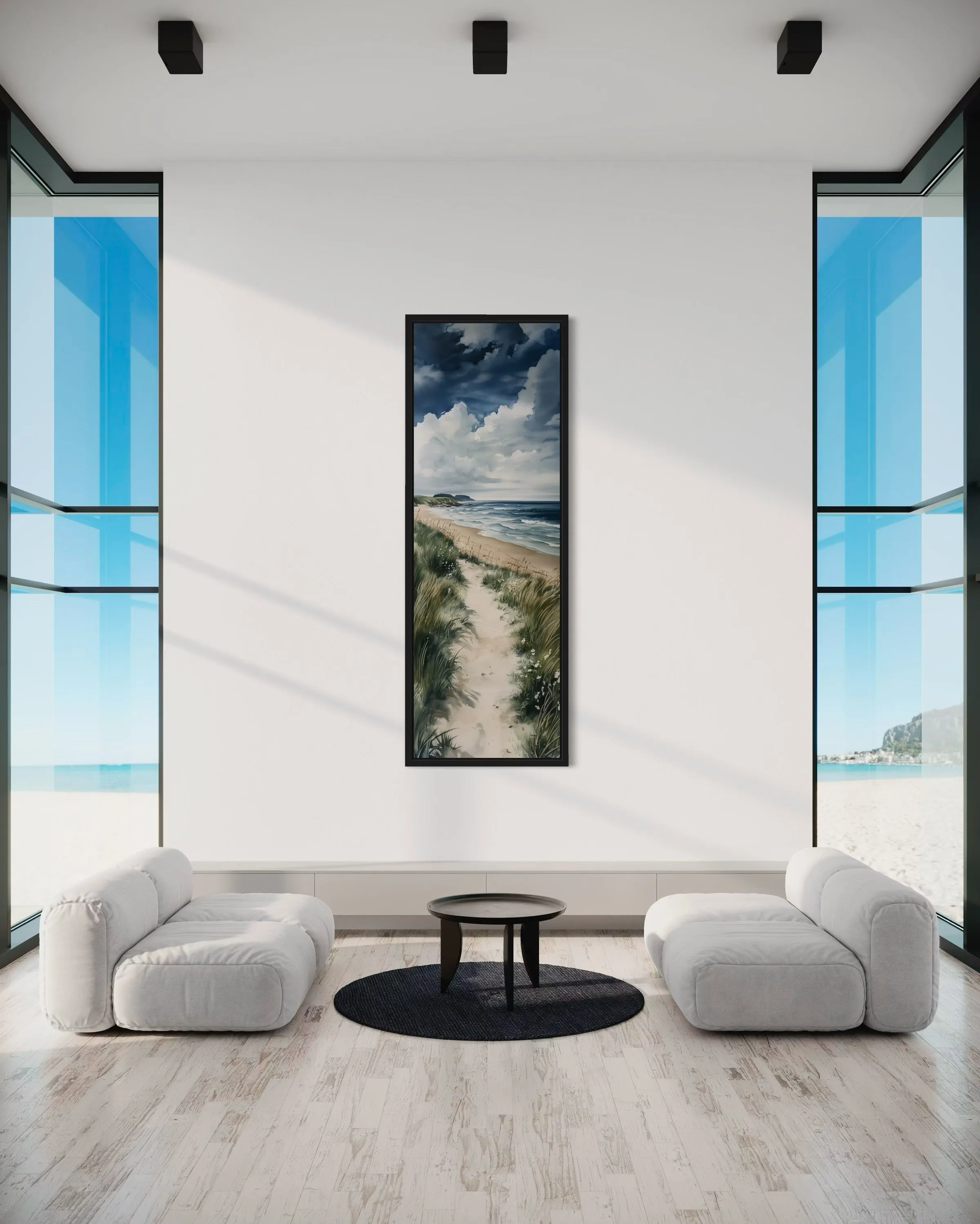 Tall Narrow Seashore Beach Coastal Vertical Framed Canvas Wall Art
