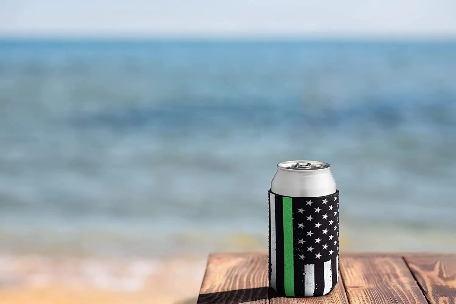 Thin Green Line Collapsible Beer Can and Bottle Beverage Cooler Sleeves - 2 Pack - Standard Size 12 oz - 3mm Thick Insulated Neoprene