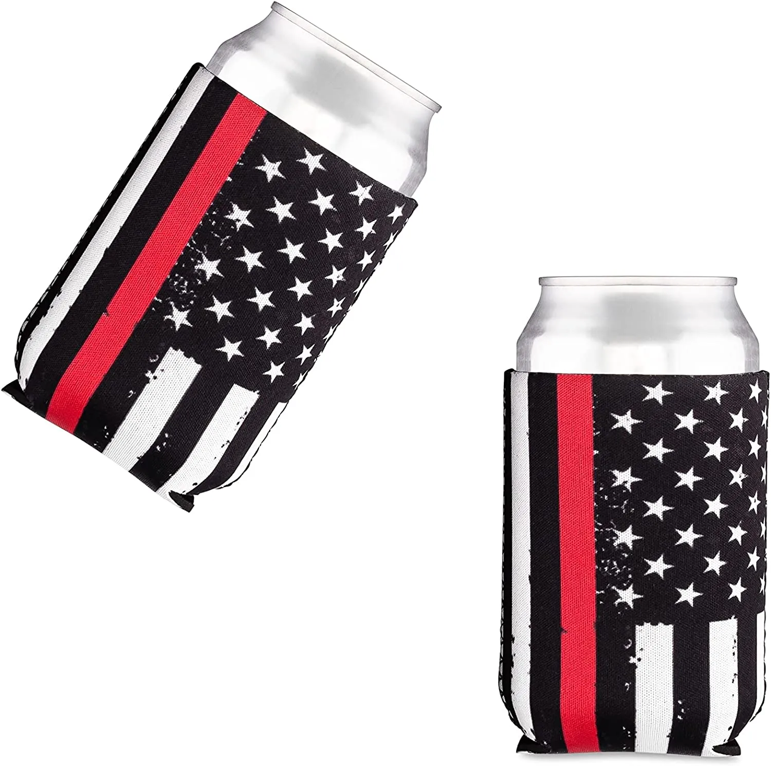 Thin Red Line Collapsible Beer Can and Bottle Beverage Cooler Sleeves - 2 Pack - Standard Size 12 oz - 3mm Thick Insulated Neoprene