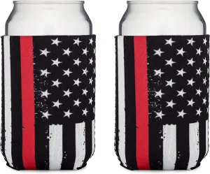 Thin Red Line Collapsible Beer Can and Bottle Beverage Cooler Sleeves - 2 Pack - Standard Size 12 oz - 3mm Thick Insulated Neoprene
