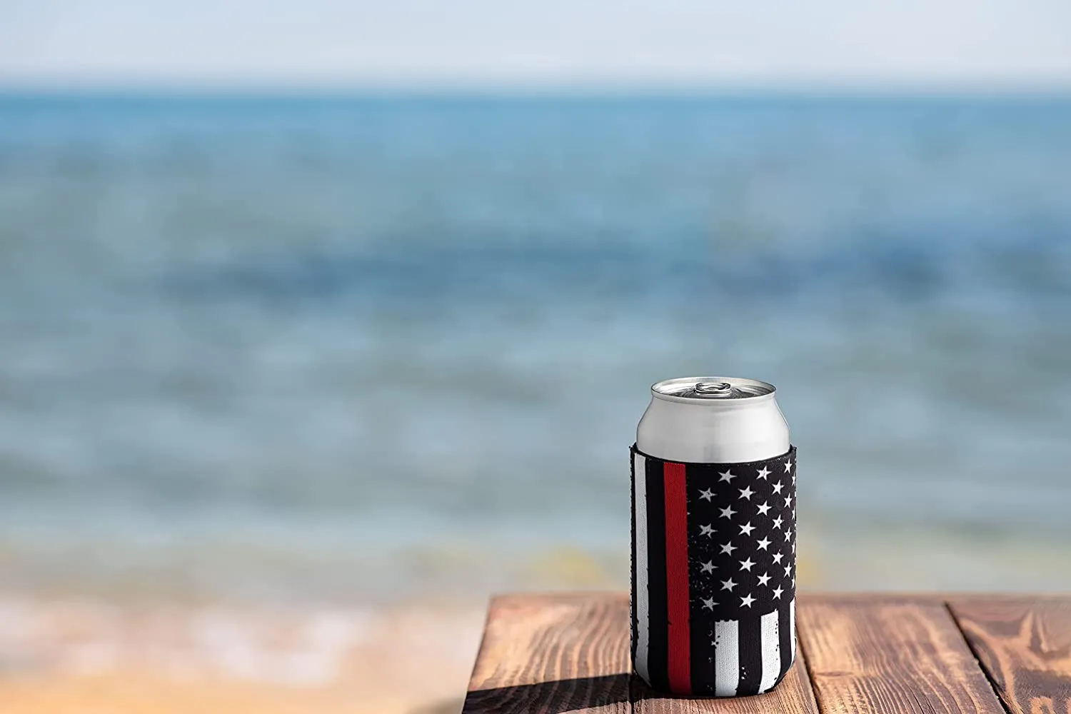Thin Red Line Collapsible Beer Can and Bottle Beverage Cooler Sleeves - 2 Pack - Standard Size 12 oz - 3mm Thick Insulated Neoprene