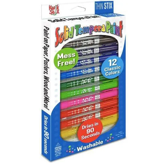 Thin Stix Solid Tempera Paint - 12 Classic Colours