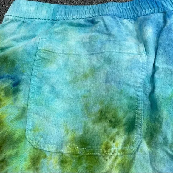 Tie dye 3XL shorts linen rayon pockets blue green underwater ocean plus