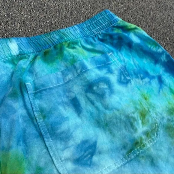 Tie dye 3XL shorts linen rayon pockets blue green underwater ocean plus