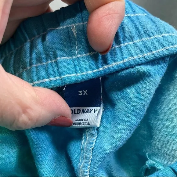 Tie dye 3XL shorts linen rayon pockets blue green underwater ocean plus